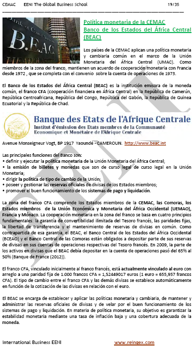 Curs Màster: Banc dels Estats de l'Àfrica Central