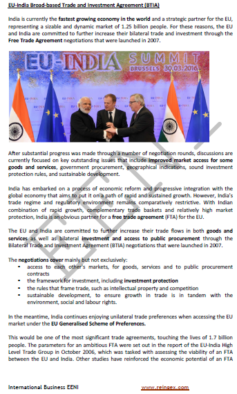European Union-India Free Trade Agreement (FTA)