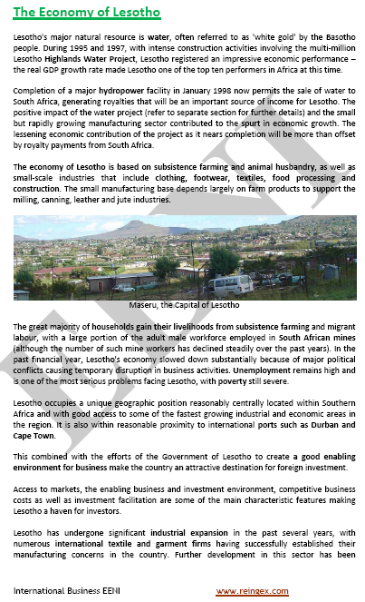 Negocios en Lesoto, Maseru. Suiza de África. Comercio internacional lesotense