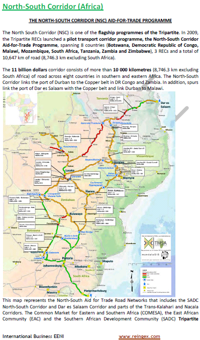 Corridor nord-sud : le Botswana, la République démocratique du Congo, le Malawi, le Mozambique, l’Afrique du Sud, la Tanzanie, la Zambie et le Zimbabwe. Cours transport routier
