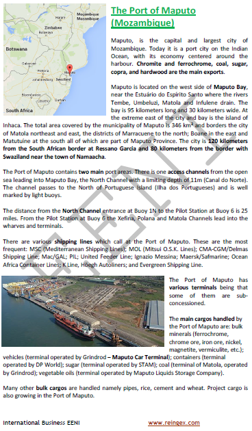 Ports of Mozambique, Maputo, Nacala, Beira (Maritime Transport Course) access to South Africa, Eswatini