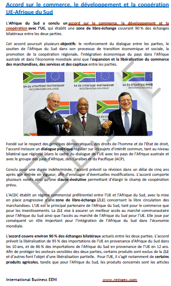 Cours Master : accord sur le commerce Union européenne-Afrique du Sud