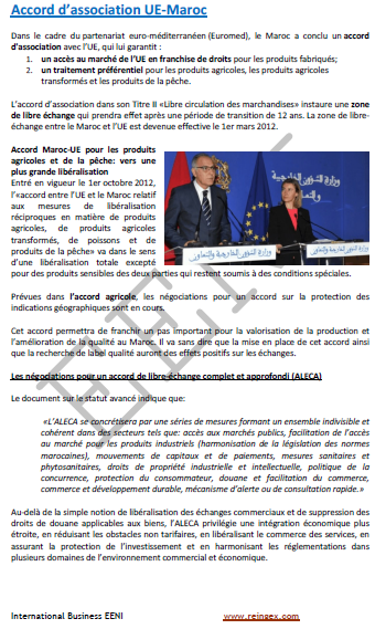 Cours Master : accord de partenariat Union européenne-Maroc