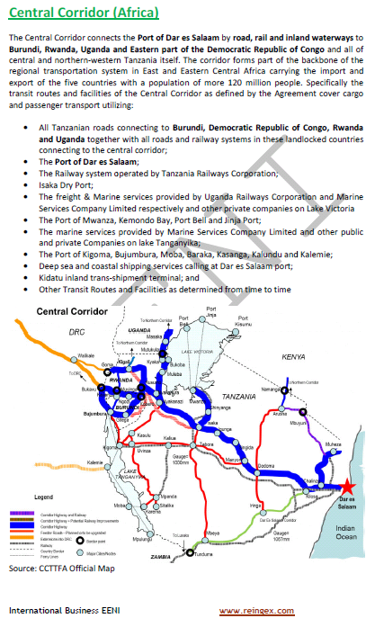 Corredor Central Africano: o Burúndi, a RD Congo, o Ruanda, a Tanzânia e o Uganda. Curso transporte rodoviário