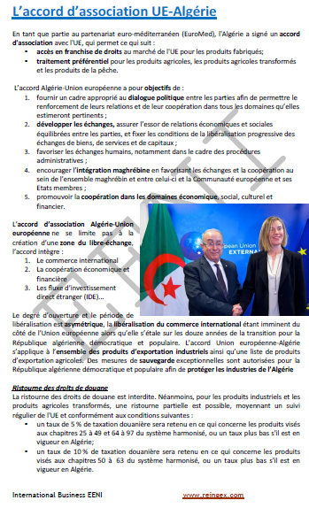 Cours Master : accord d’association Algérie-Union européenne