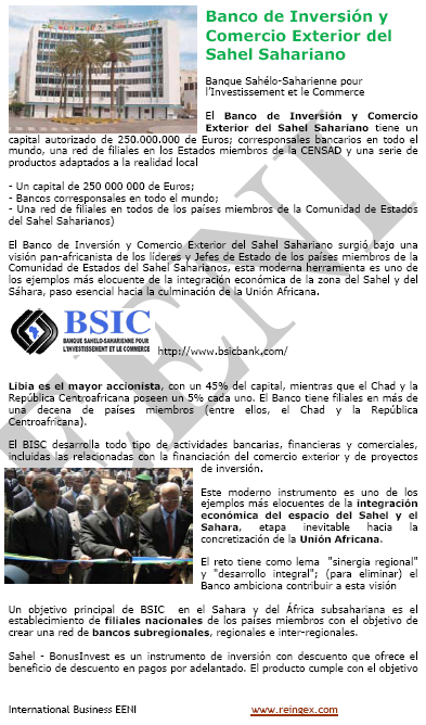Negocios: Banco de inversión y Comercio Sahel Sahariano