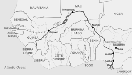 Río Níger (África Occidental) Malí, Benín, Nigeria. Bamako, Niamey, Mopti, Tillabéri, Port Harcourt