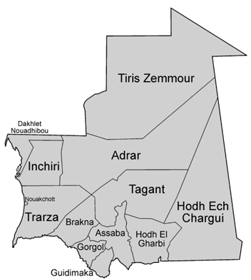les wilayas de Mauritània (Font: Golbez)