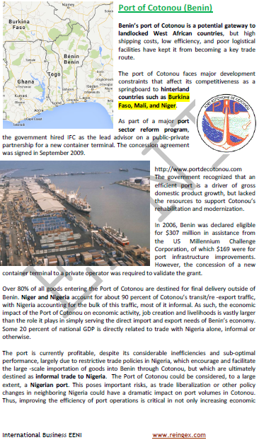 Port of Cotonou, Benin. Access to Burkina Faso, Mali, and Niger. Maritime Transport Course