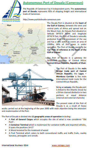 Porto autónomo de Duala (Camarões): 95% do comércio exterior. Acesso ao Chade