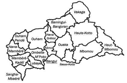 Étudier affaires, régions de la République centrafricaine (Source NU)